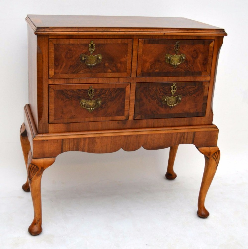 Antique Burr Walnut Low Boy Chest of Drawers