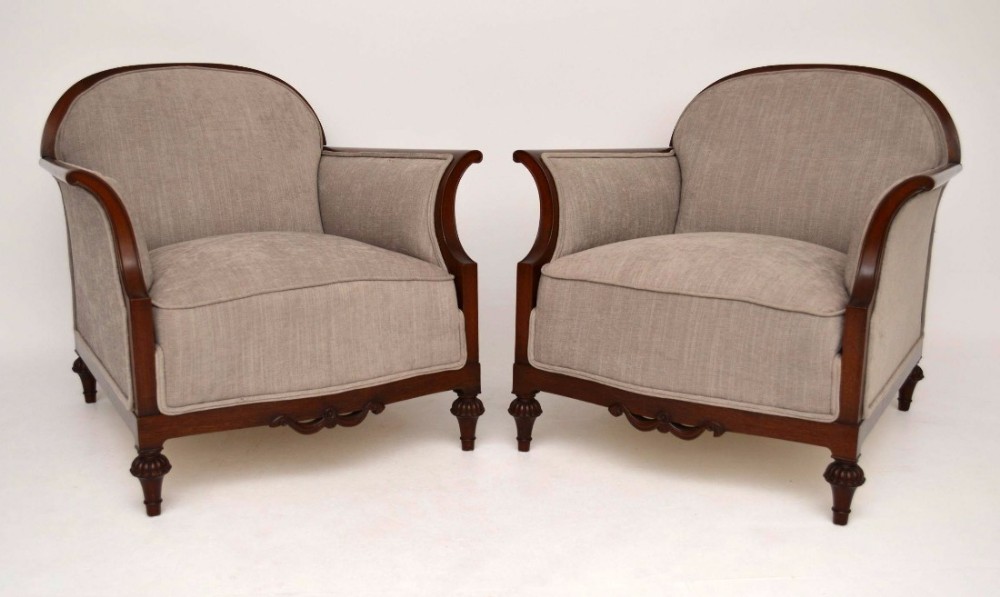 Pair of Antique Swedish Upholstered Mahogany Armchairs