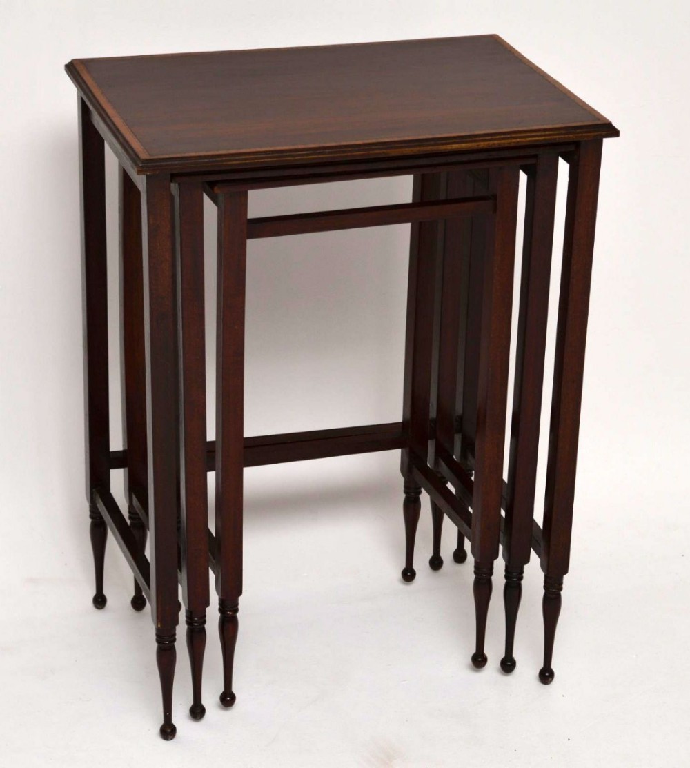 Antique Edwardian Small Inlaid Mahogany Nest of Tables