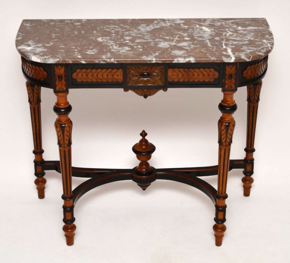 Antique Marble Top Ebonized Walnut Console Table