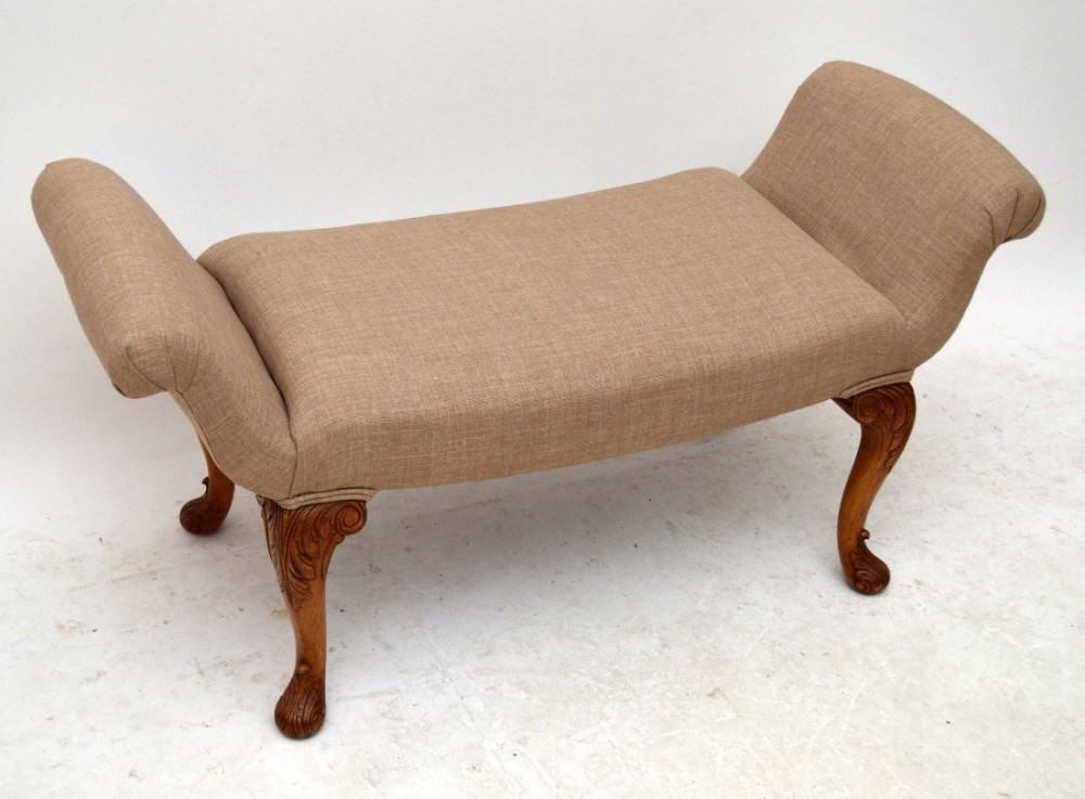 Antique Carved Walnut Gondola Window Seat Stool