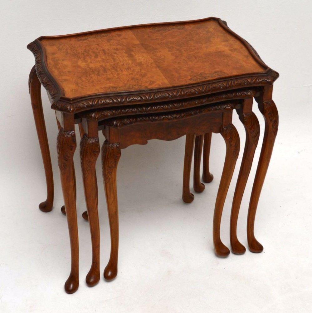 Antique Queen Anne Style Burr Walnut Nest of Tables