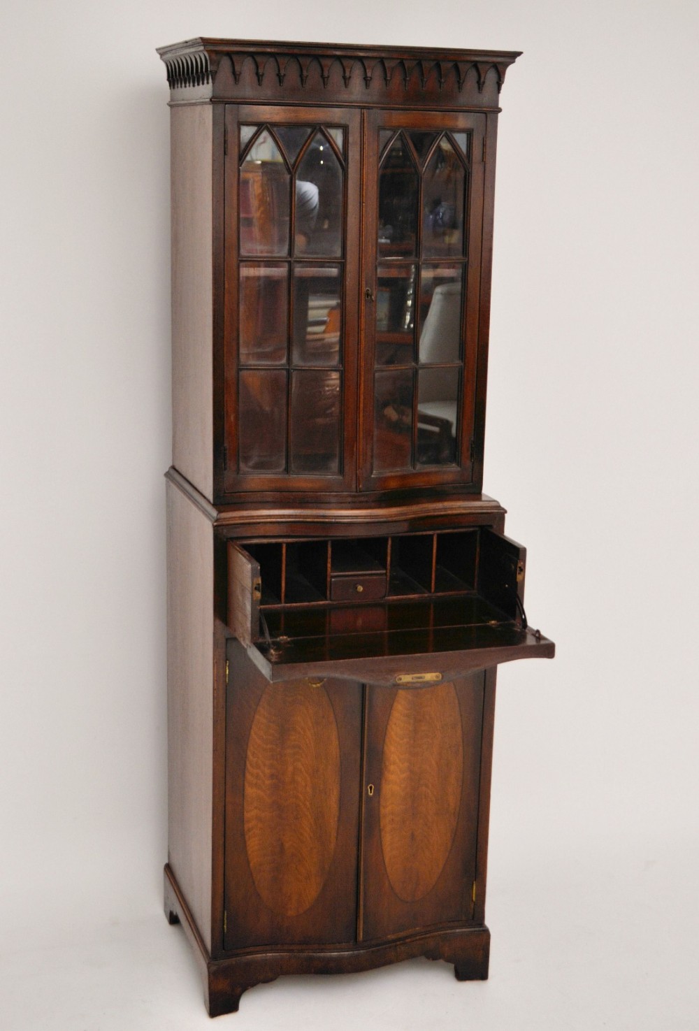 Slim Small Antique Mahogany Secretaire Bookcase
