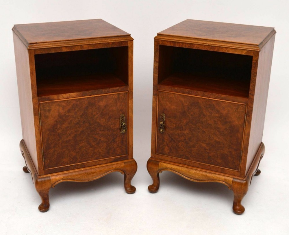 Pair of Antique Burr Walnut Bedside Cabinets