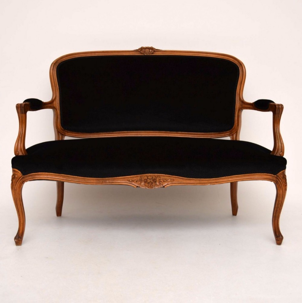Antique French Carved Walnut Upholstered Sofa