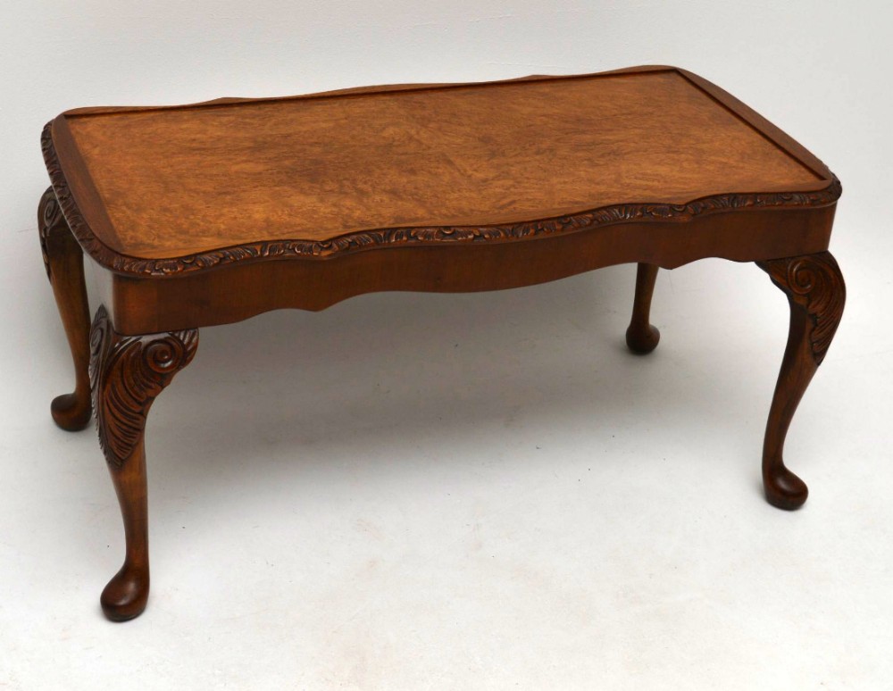 Antique Queen Anne Style Burr Walnut Coffee Table 