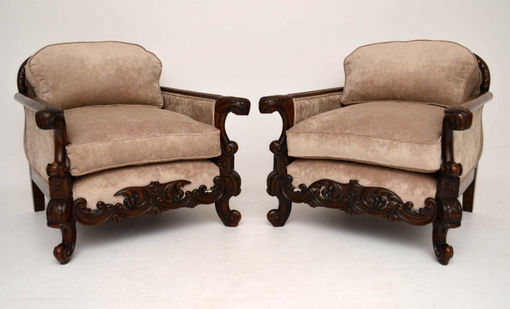 Pair of Antique Swedish Walnut Armchairs 