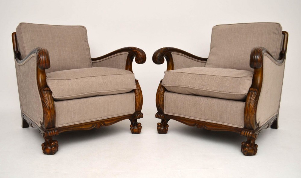 Pair of Antique Swedish Satin Birch Armchairs 