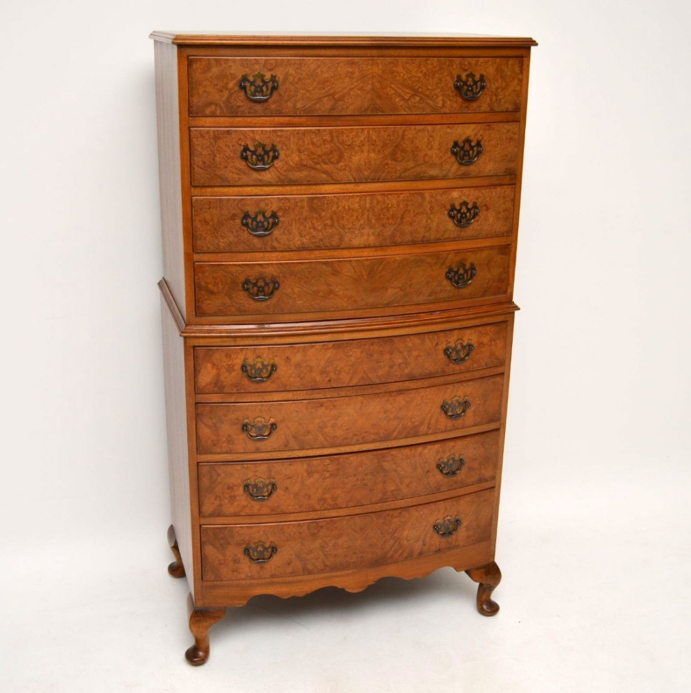Antique Georgian Style Burr Walnut Chest on Chest 