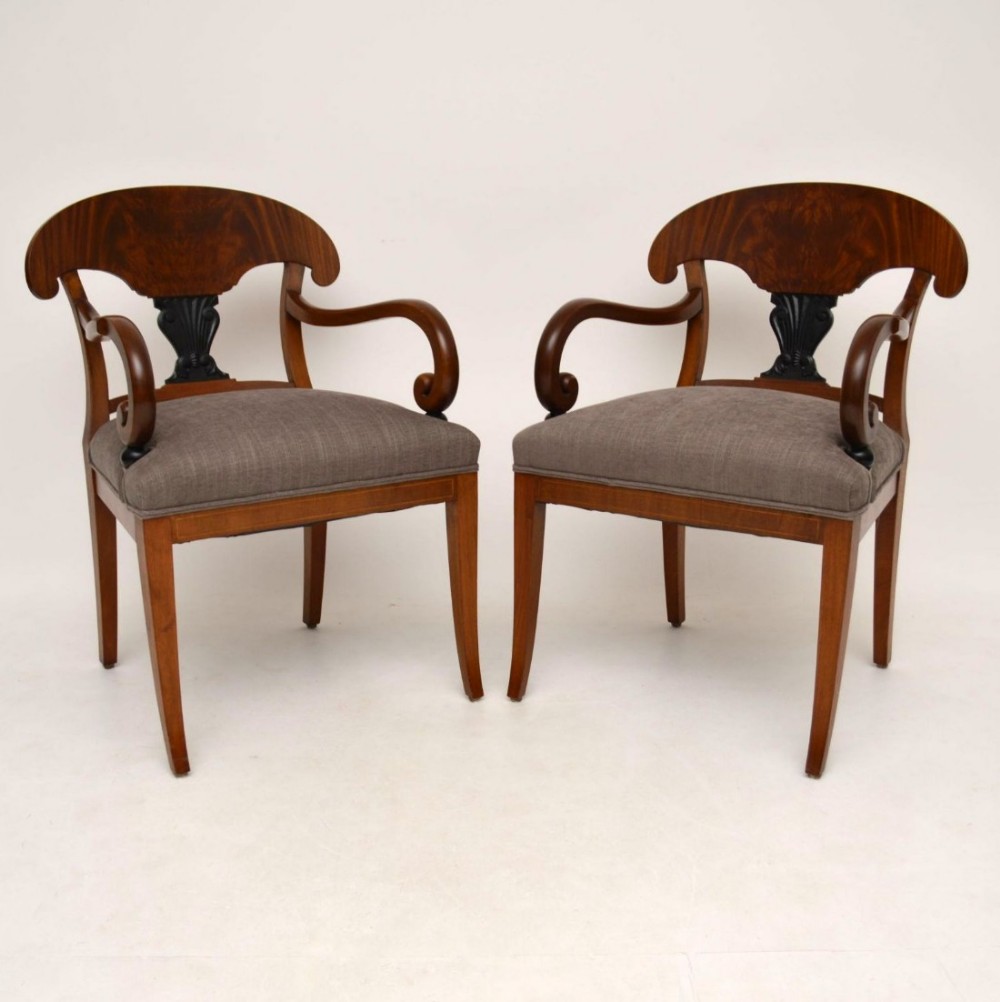 Pair of Antique Swedish Satin Birch Armchairs
