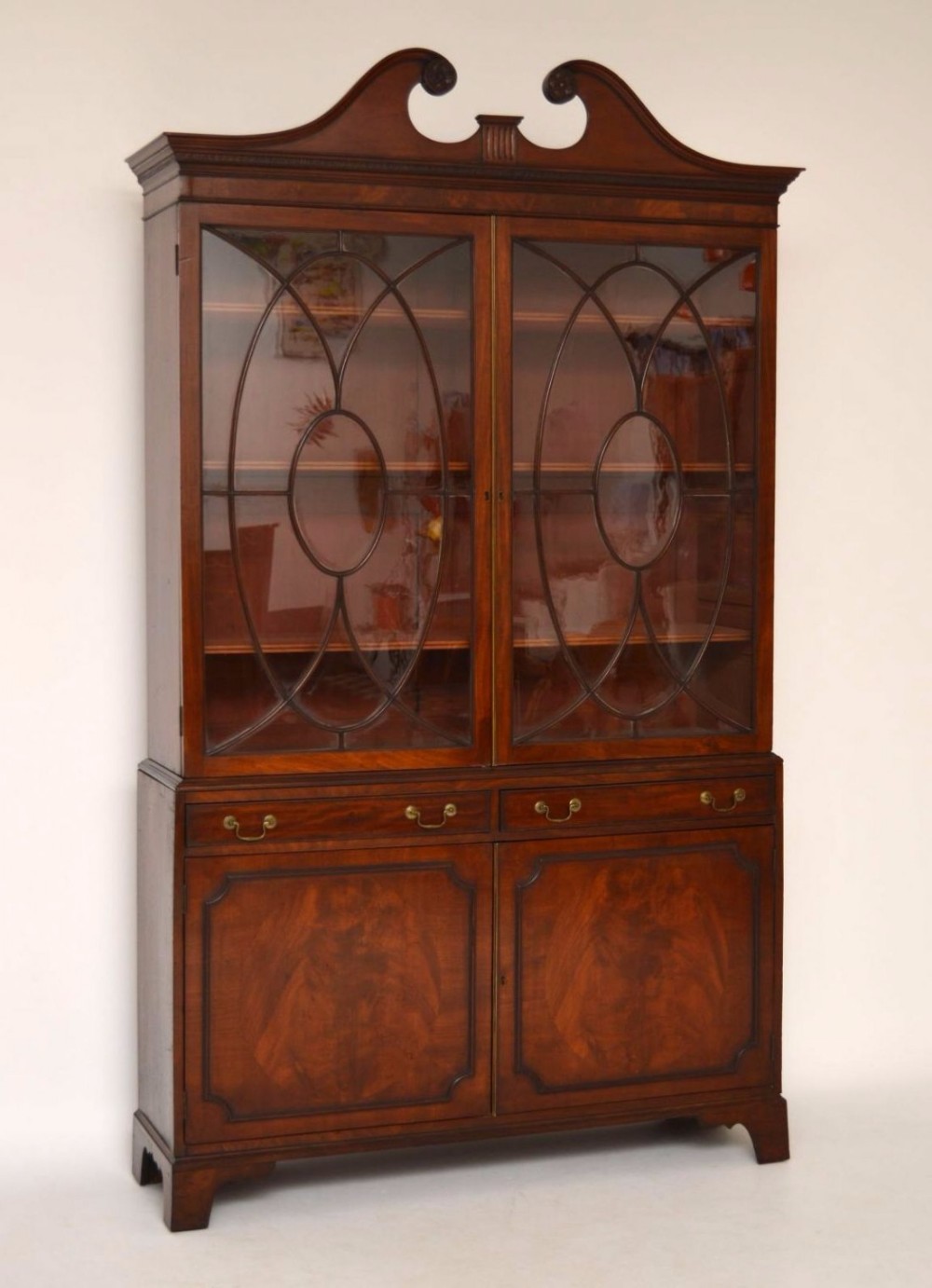 Large Impressive Antique Mahogany Glazed Bookcase on Cupboard