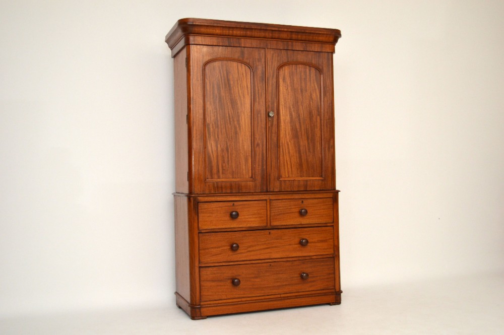 Antique Classic Victorian Mahogany Linen Press