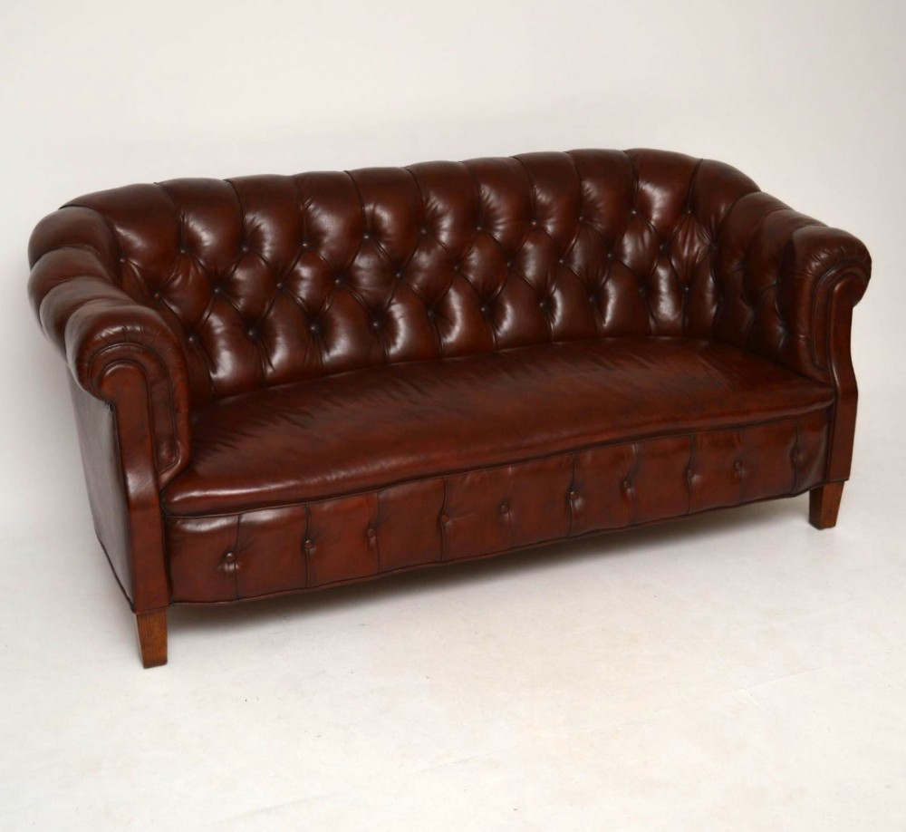 Antique Swedish Leather Chesterfield Sofa 