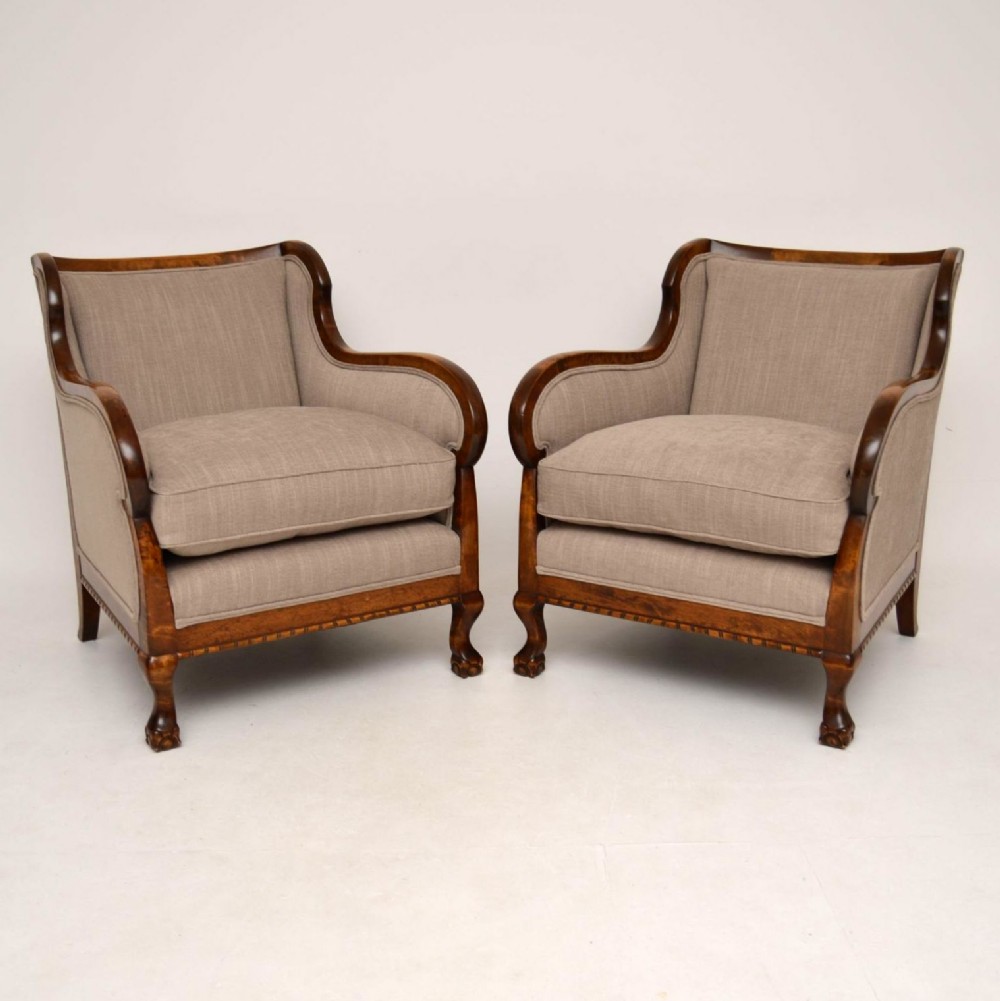 Pair of Antique Swedish Satin Birch Armchairs 