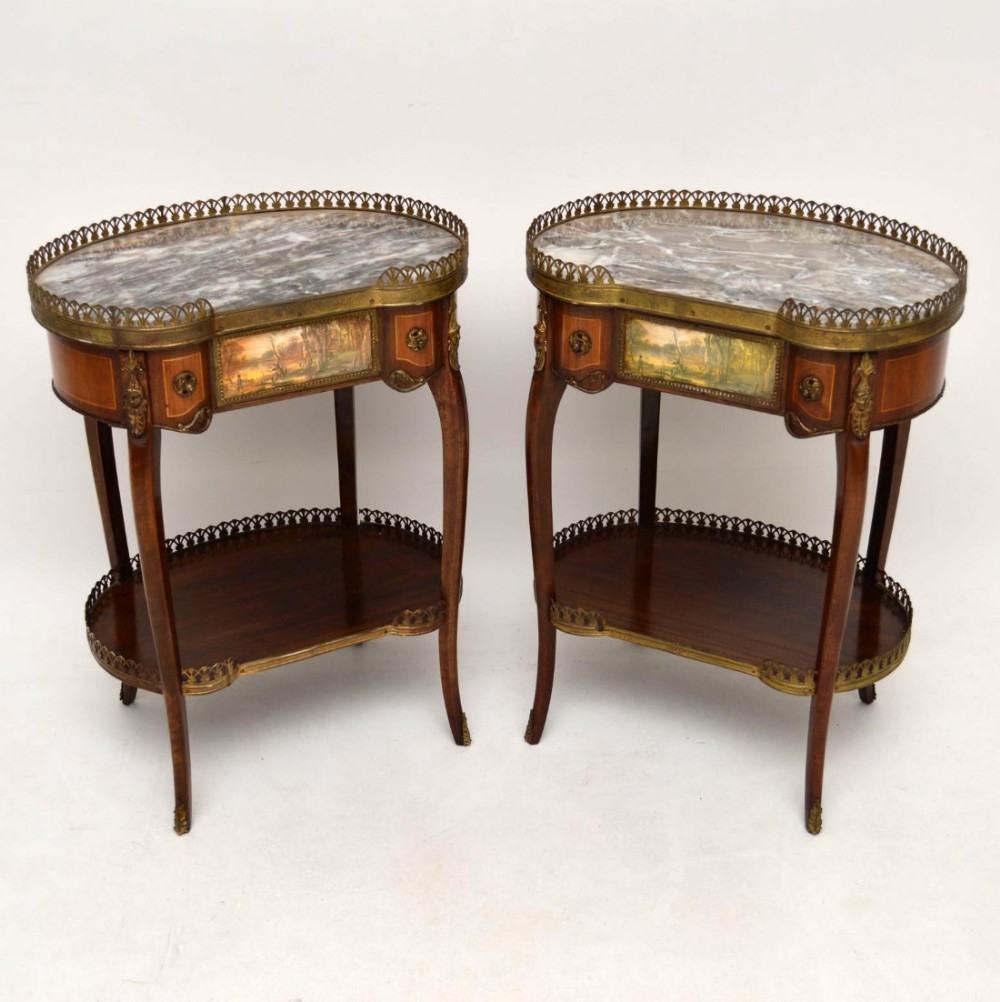 Pair of Antique French Marble Top Side Tables 