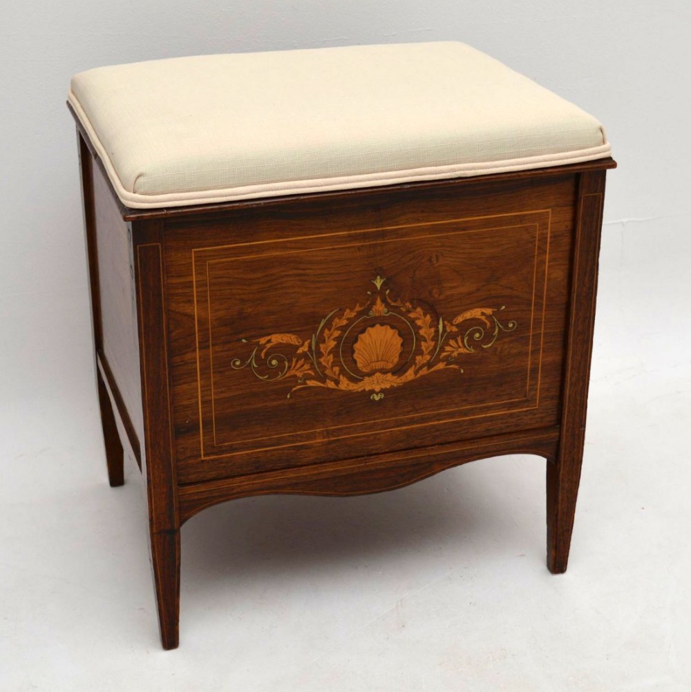 Antique Late Victorian Inlaid Rosewood Piano Stool 