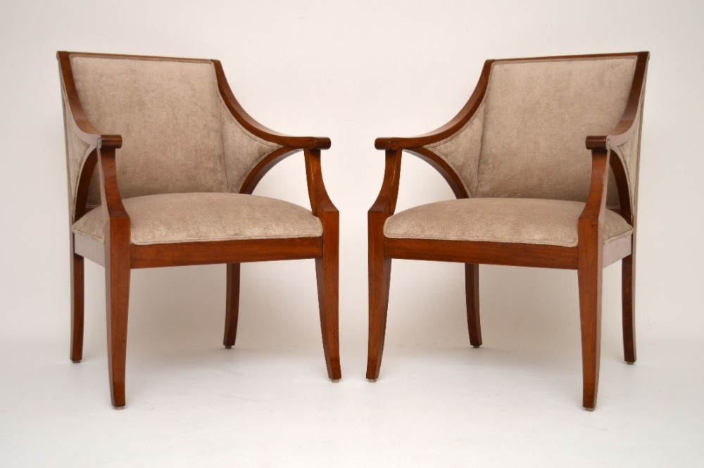 Stylish Pair of Antique Swedish Satin Birch Armchairs