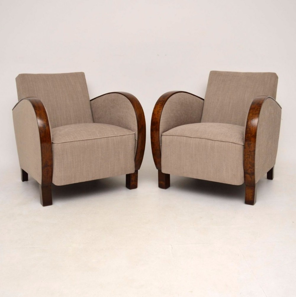 Pair of Swedish Art Deco Satin Birch Armchairs
