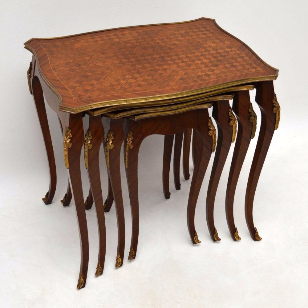 Antique French Nest of 4 Parquetry Top Tables