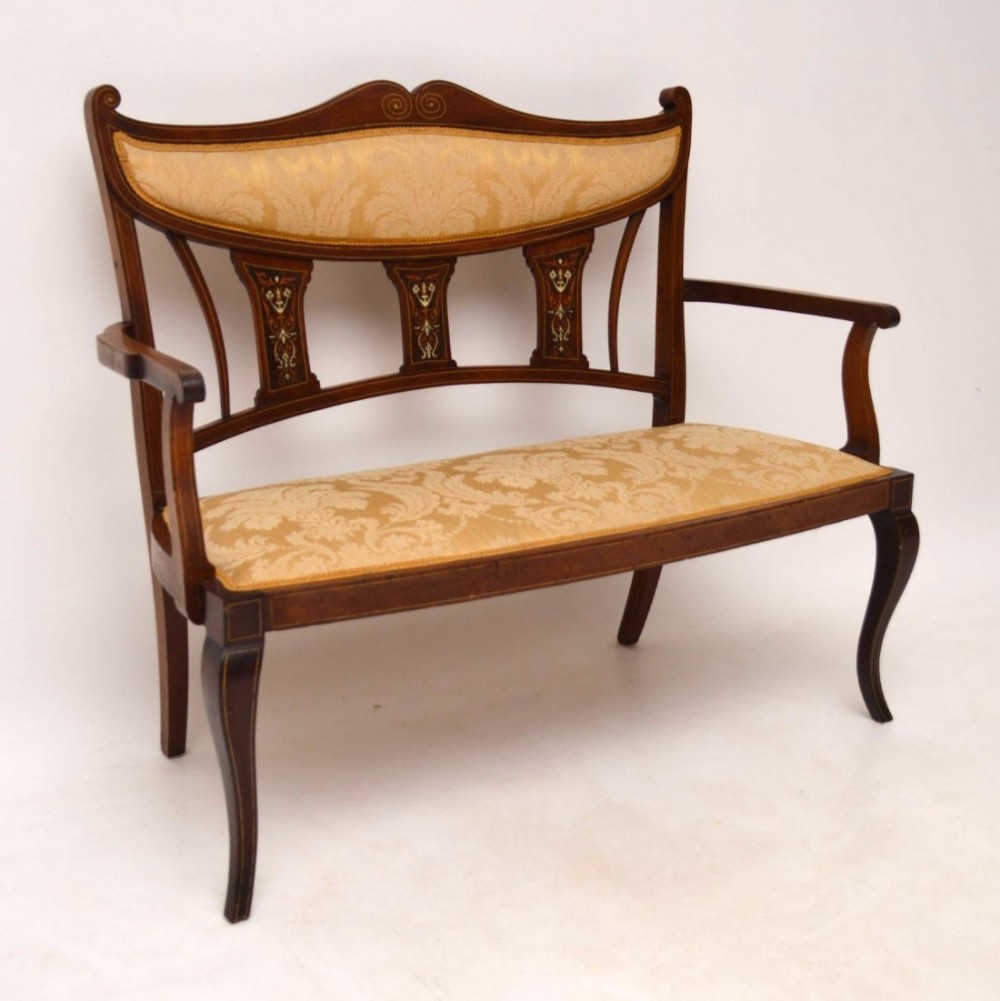 Antique Edwardian Inlaid Mahogany Settee