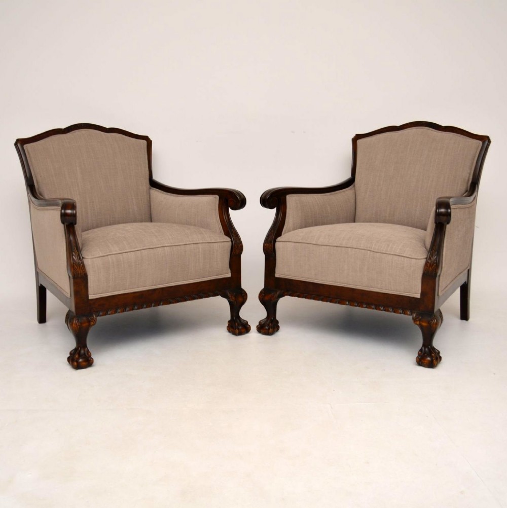 Pair of Antique Swedish Satin Birch Armchairs