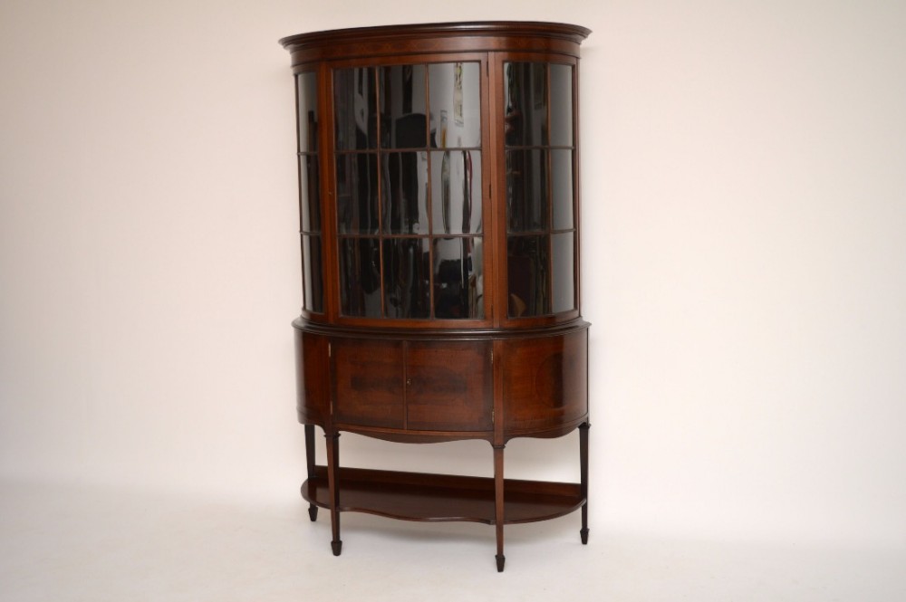 Antique Edwardian Bow Fronted Mahogany Inlaid Display Cabinet