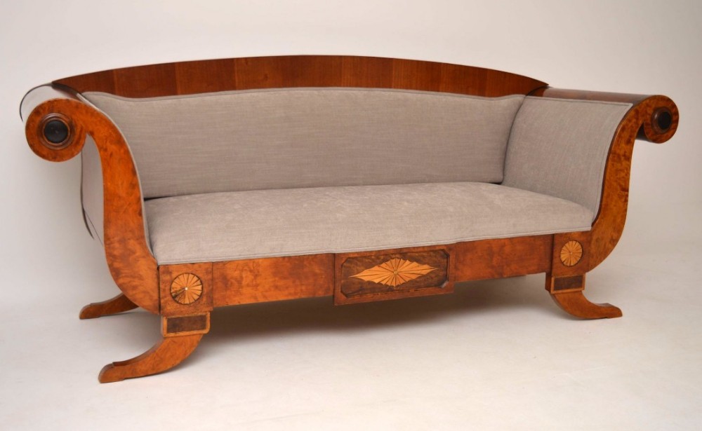 Large Antique Swedish Satin Birch Sofa