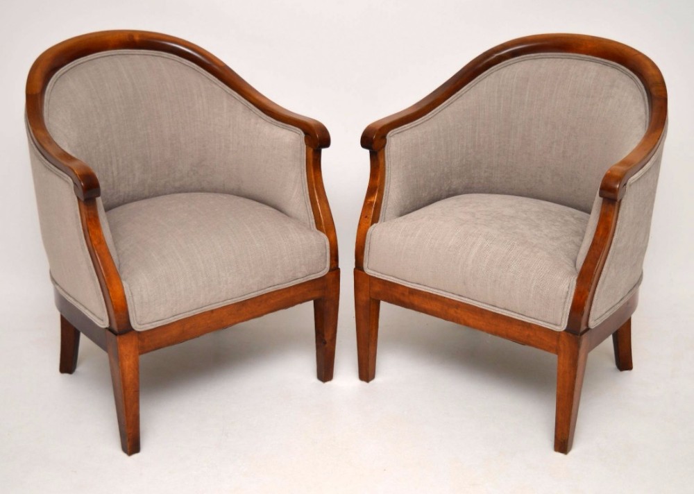 Smart Pair of Antique Swedish Satin Birch Armchairs