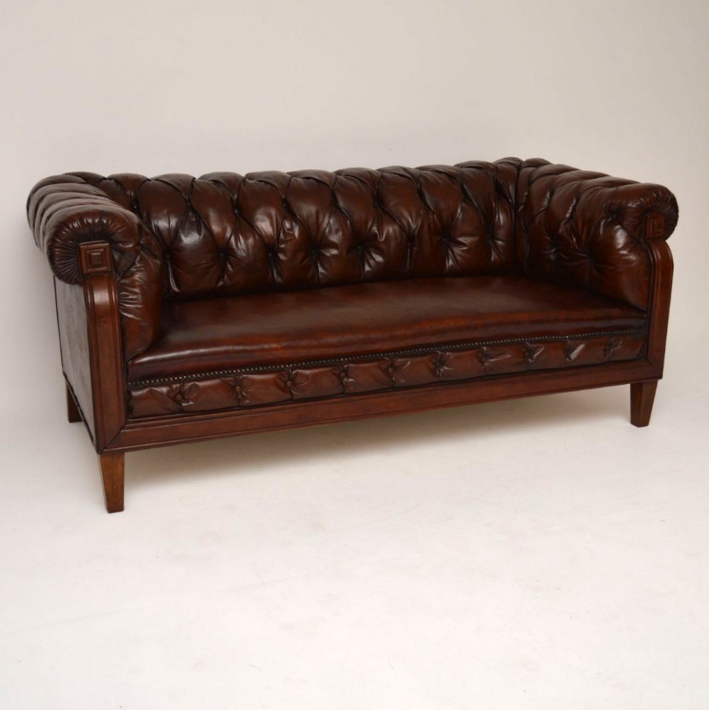 Antique Swedish Leather Chesterfield Sofa 