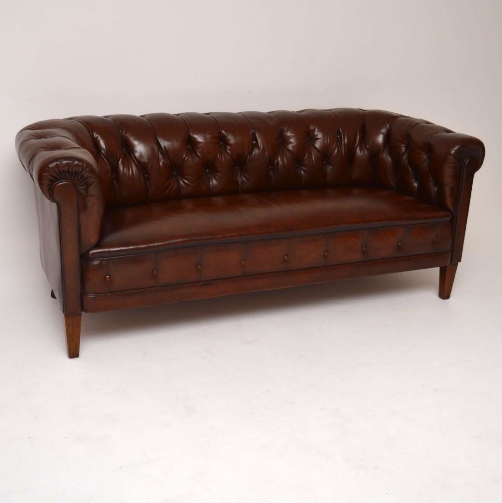 Antique Swedish Leather Chesterfield Sofa