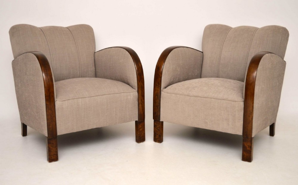 Pair of Art Deco Swedish Satin Birch Armchairs