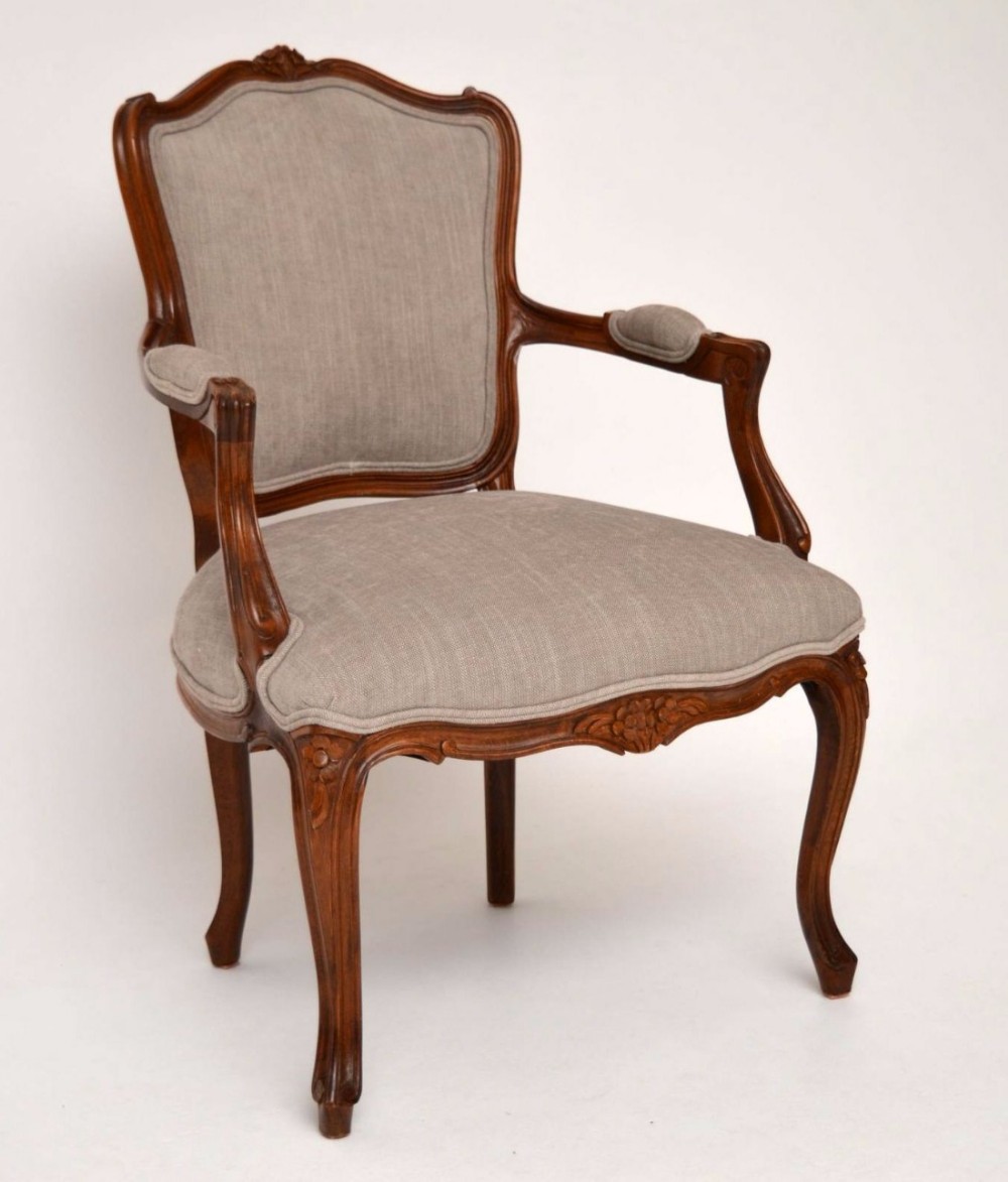 Antique French Walnut Salon Taupe Armchair