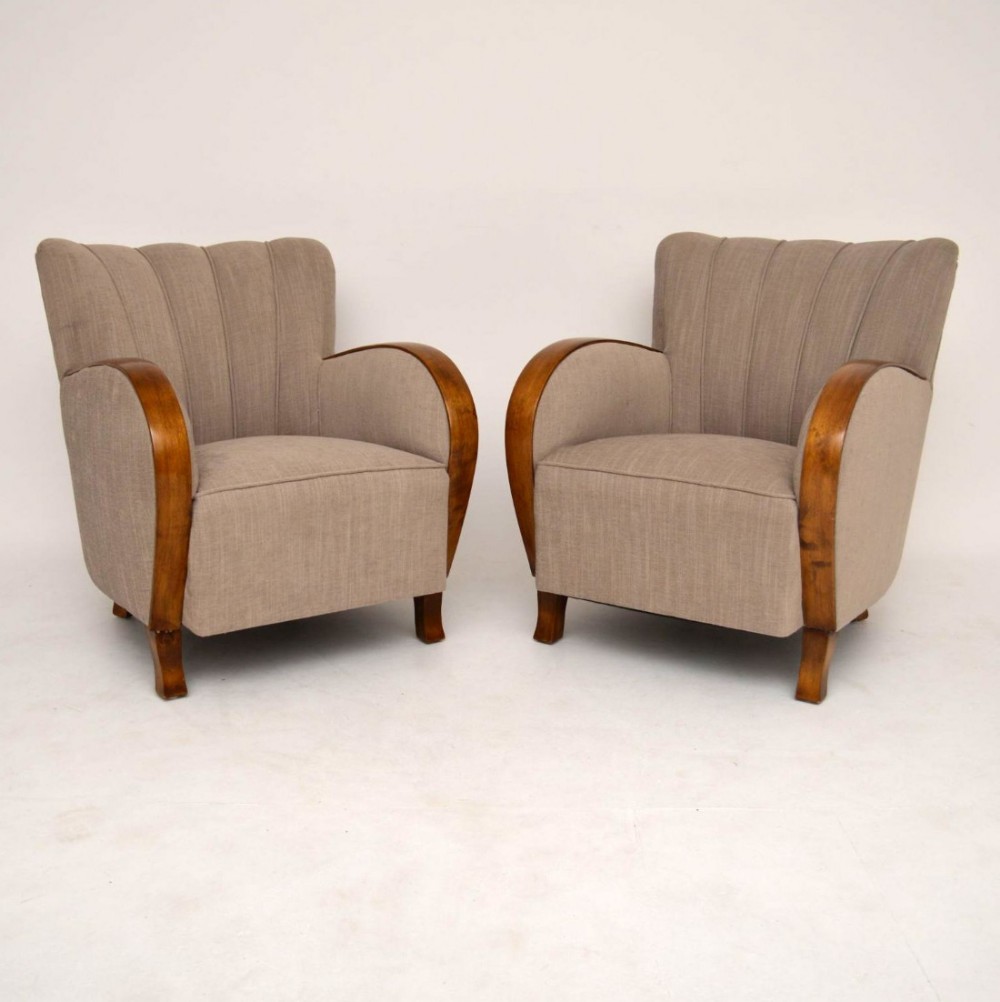 Pair of Swedish Art Deco Satin Birch Armchairs 