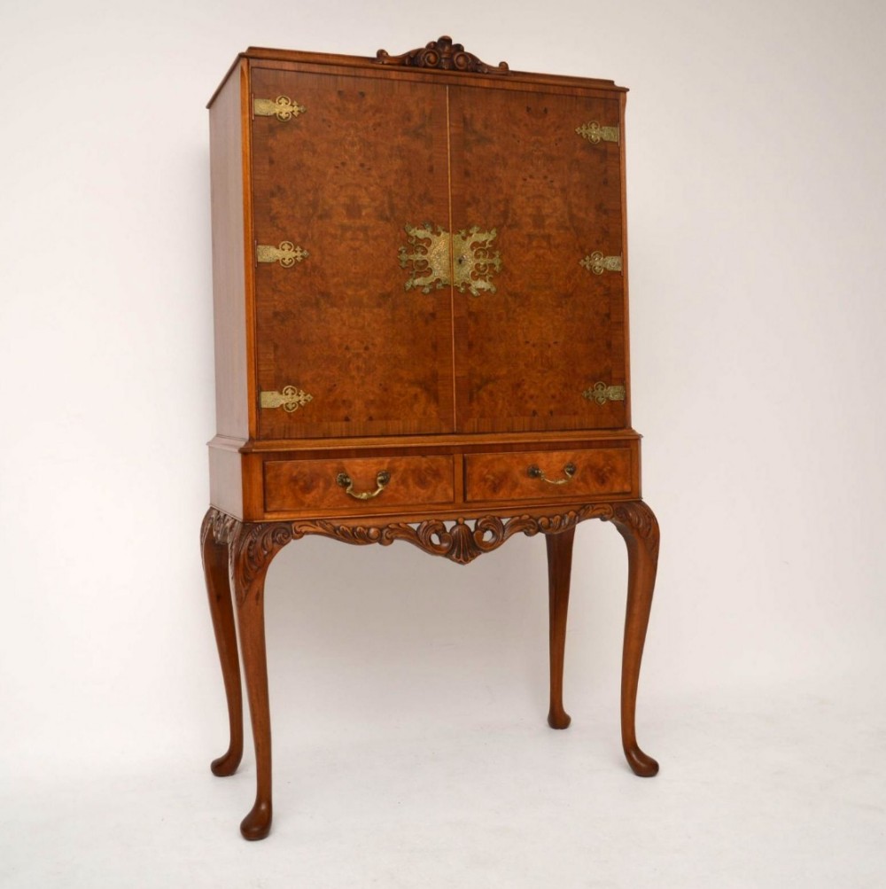 Antique Burr Walnut Cocktail Drinks Cabinet