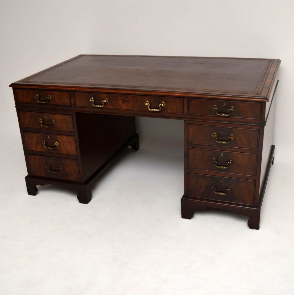 Large Antique Mahogany Pedestal Desk