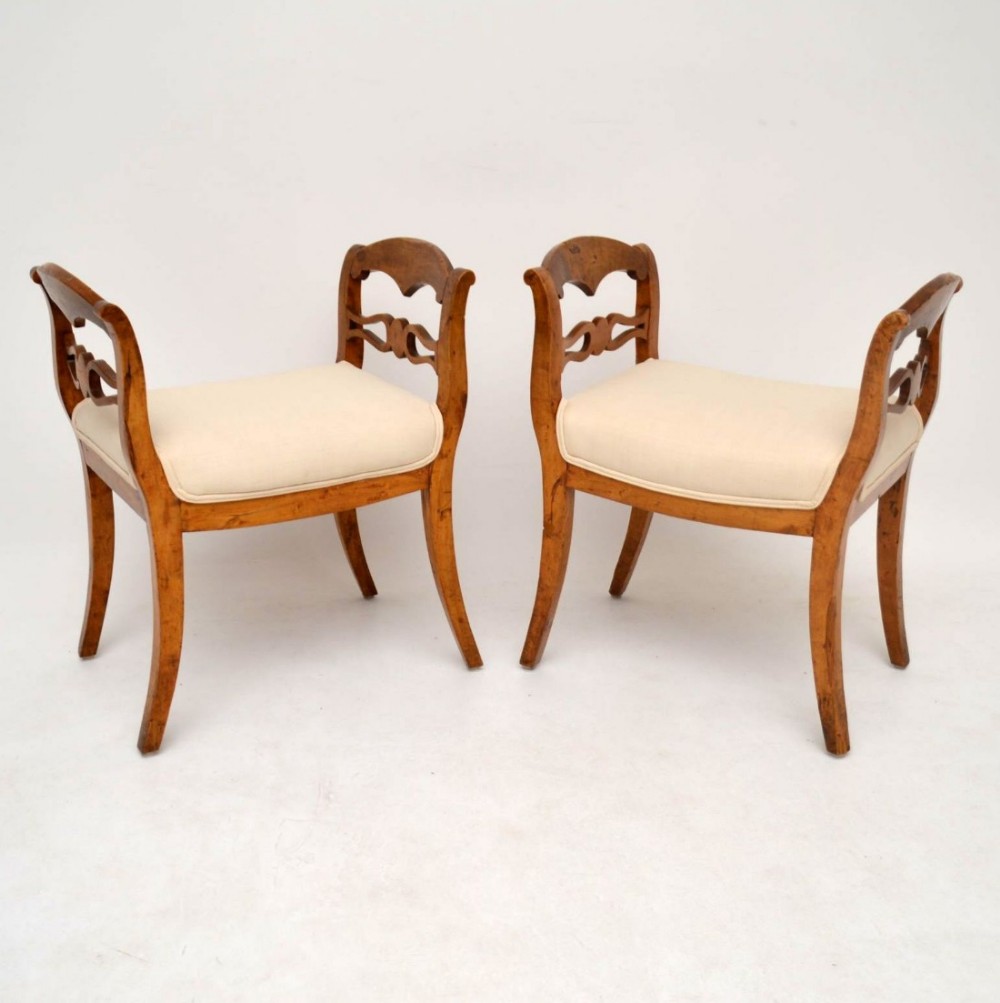 Pair of Antique Swedish Satin Birch Stools