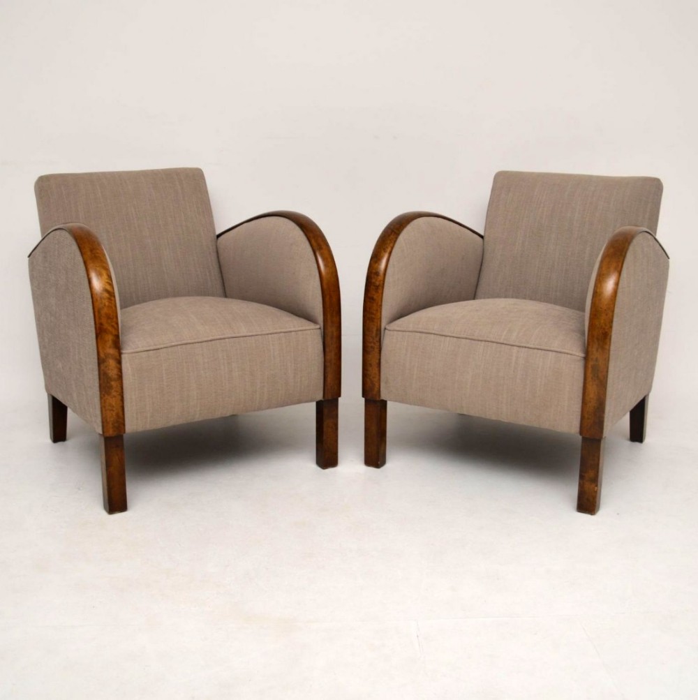 Pair of Swedish Art Deco Satin Birch Armchairs