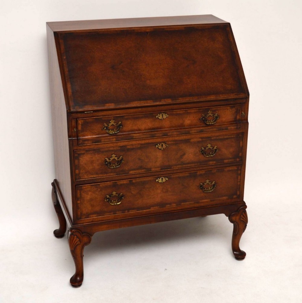 Antique Burr Walnut Writing Bureau by Waring & Gillows