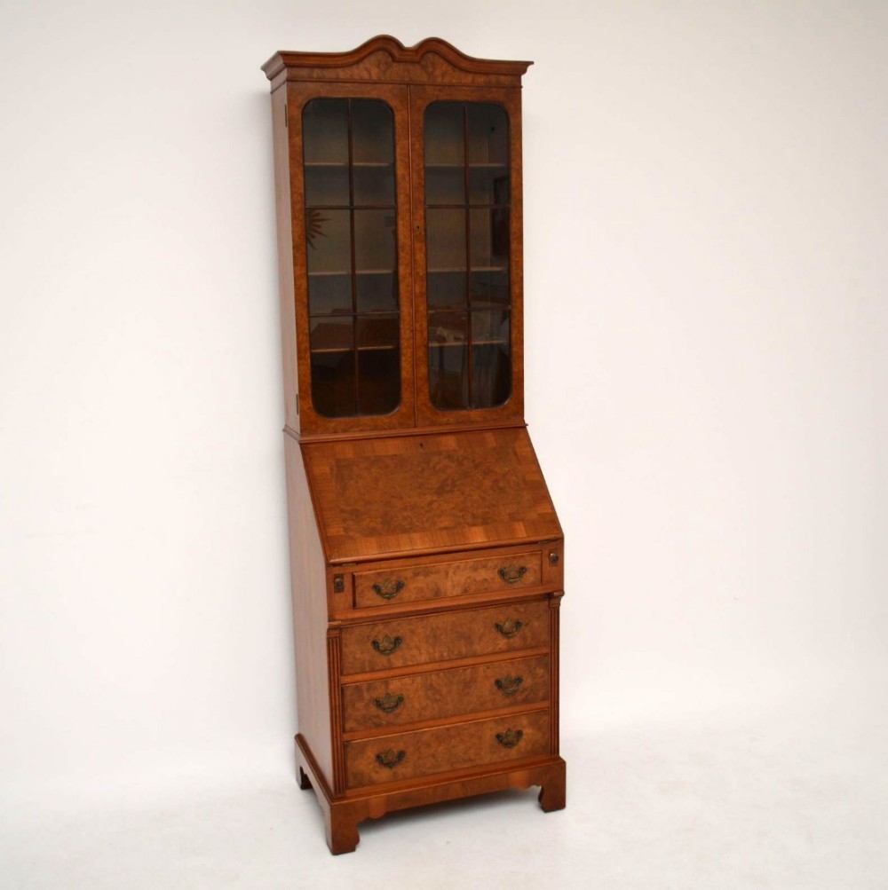 Antique Burr Walnut Bureau Bookcase