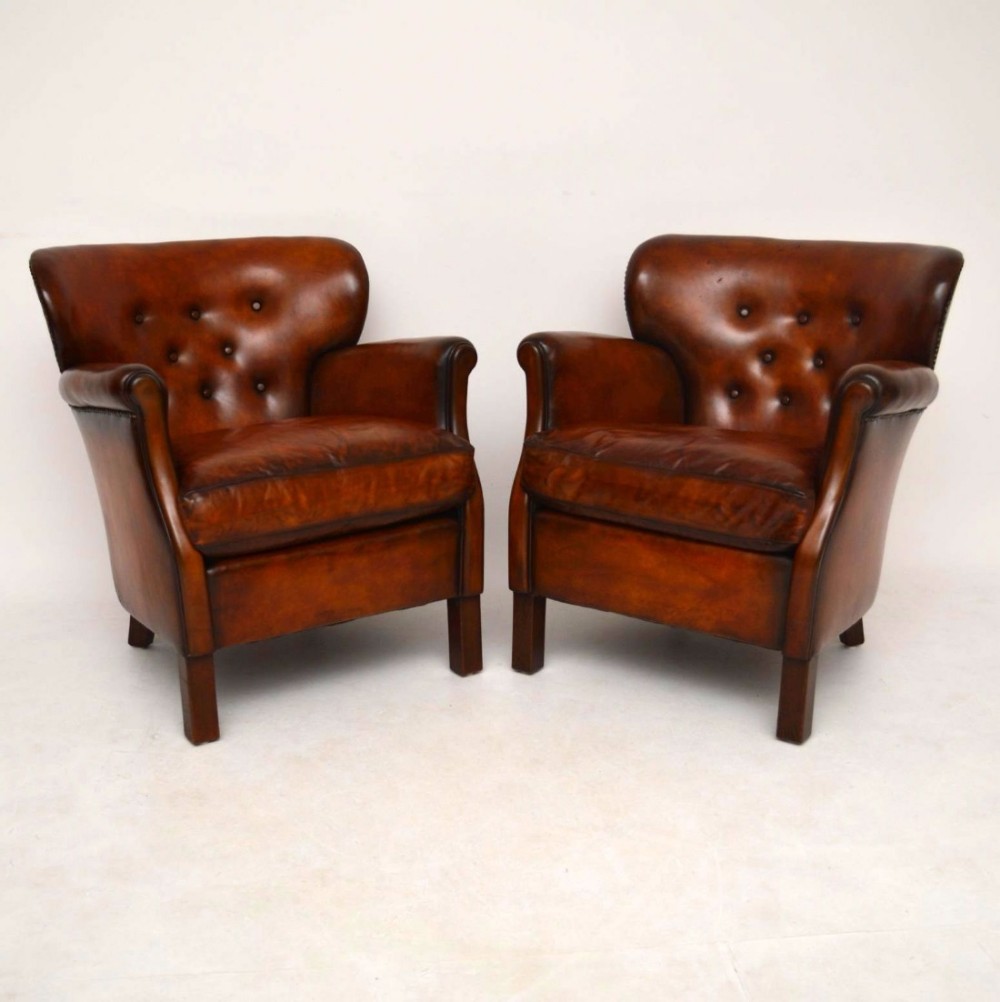 Pair of Antique Swedish Leather Armchairs