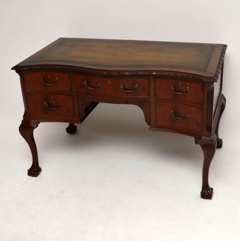 Antique Carved Mahogany Leather Top Desk 