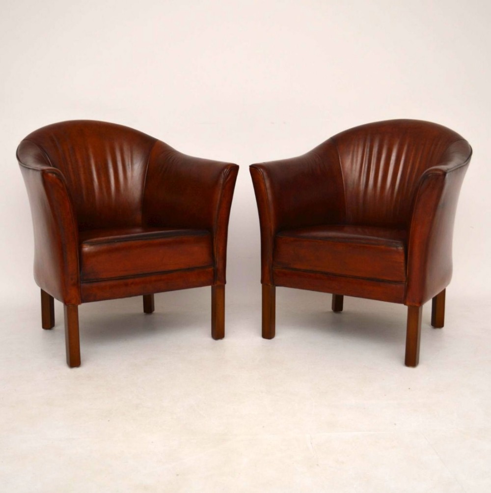 Pair of Swedish Antique Leather Tub Armchairs