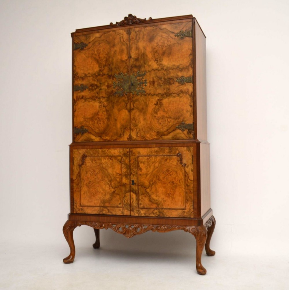 Antique Burr Walnut Cocktail Drinks Cabinet
