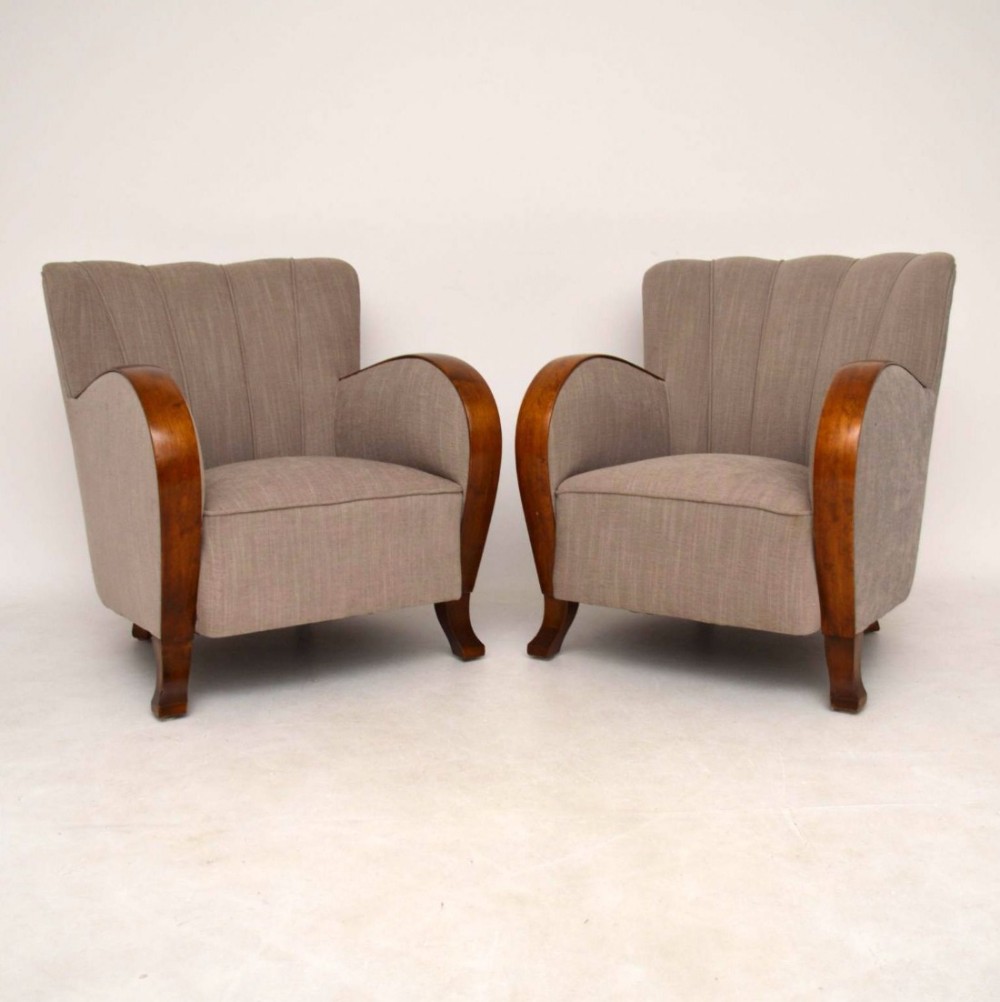 Pair of Swedish Satin Birch Art Deco Armchairs