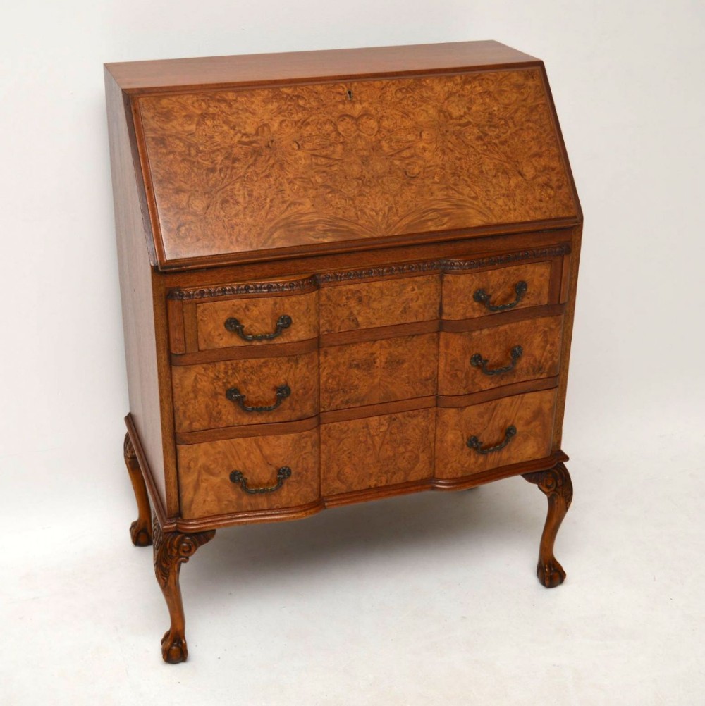 Antique Burr Walnut Writing Bureau Desk