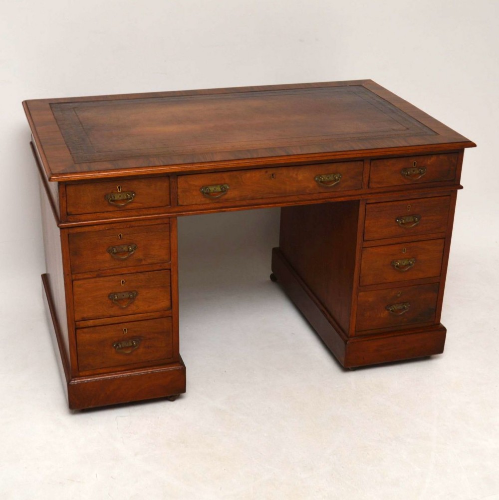 Antique Victorian Walnut Leather Top Desk