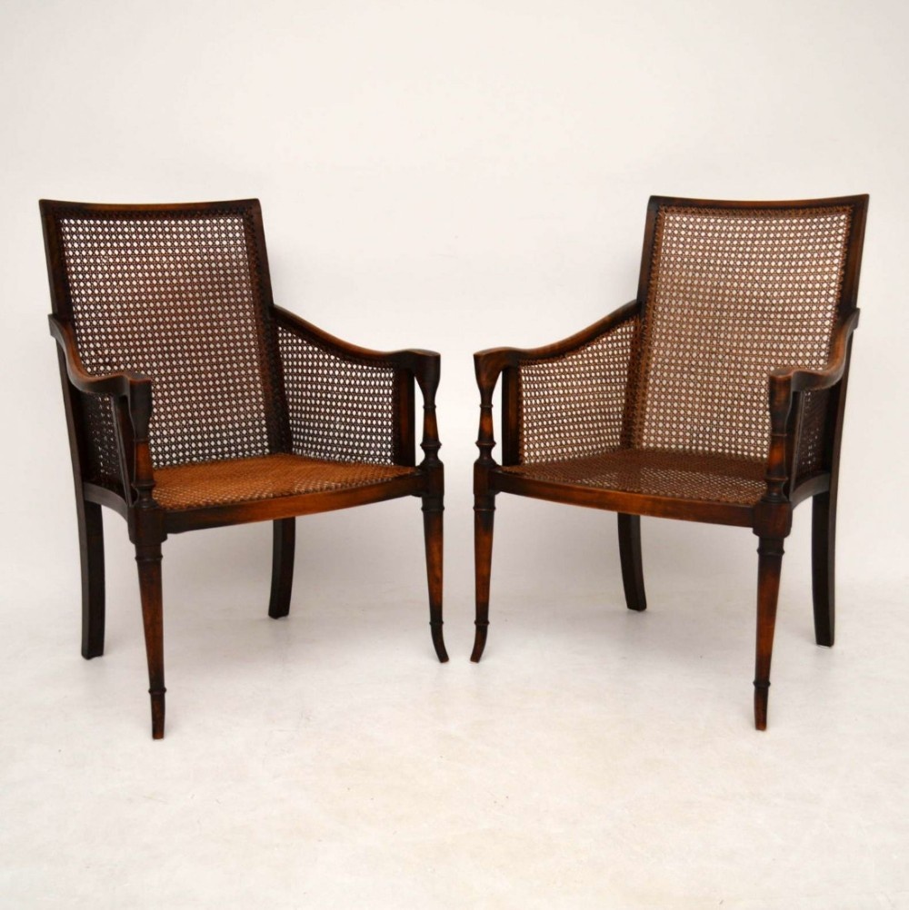 Pair of Antique Mahogany & Cane Armchairs 