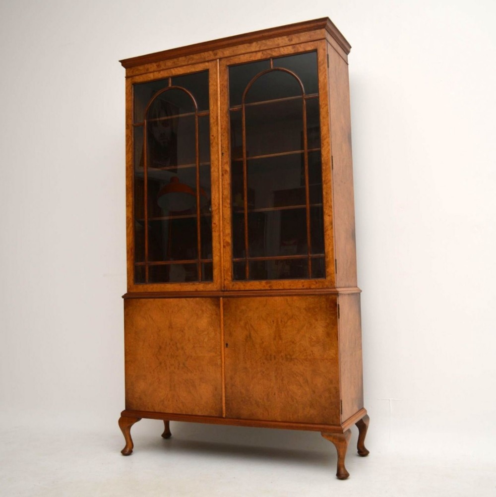 Antique Burr Walnut Bookcase Cupboard