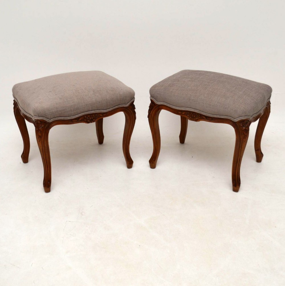 Pair of Antique French Walnut Upholstered Stools 