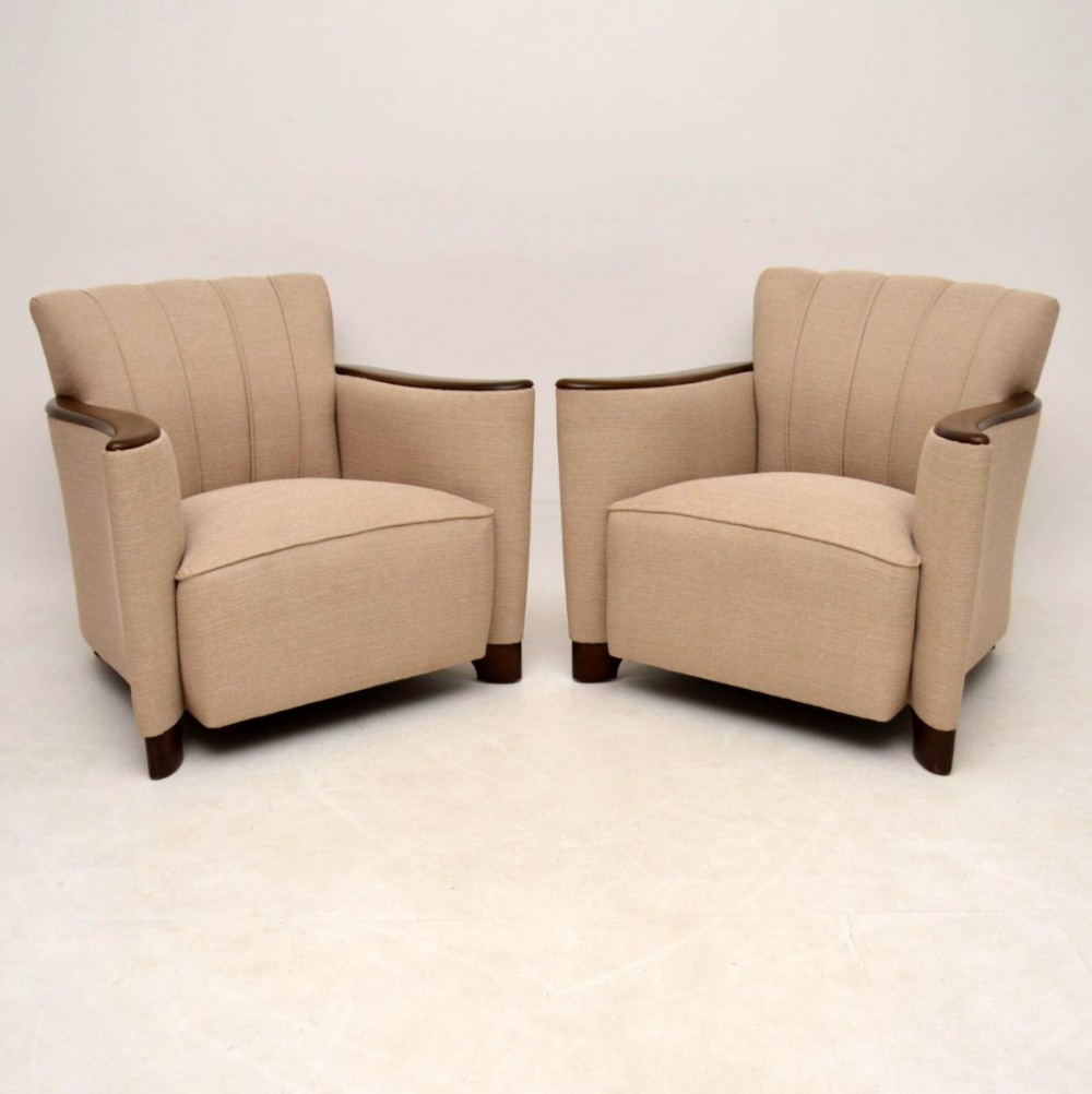 Pair of Art Deco Swedish Satin Birch Armchairs 
